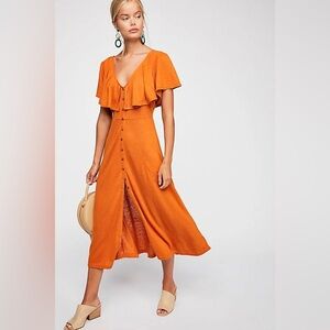 Free People Beach Messenger Midi Dress Linen Blend